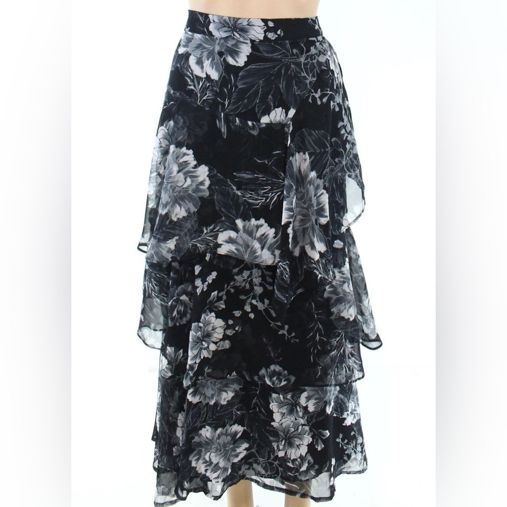 INC International Concepts Womens Skirt A-Line Ruffle Tiered Floral Print SZ 10